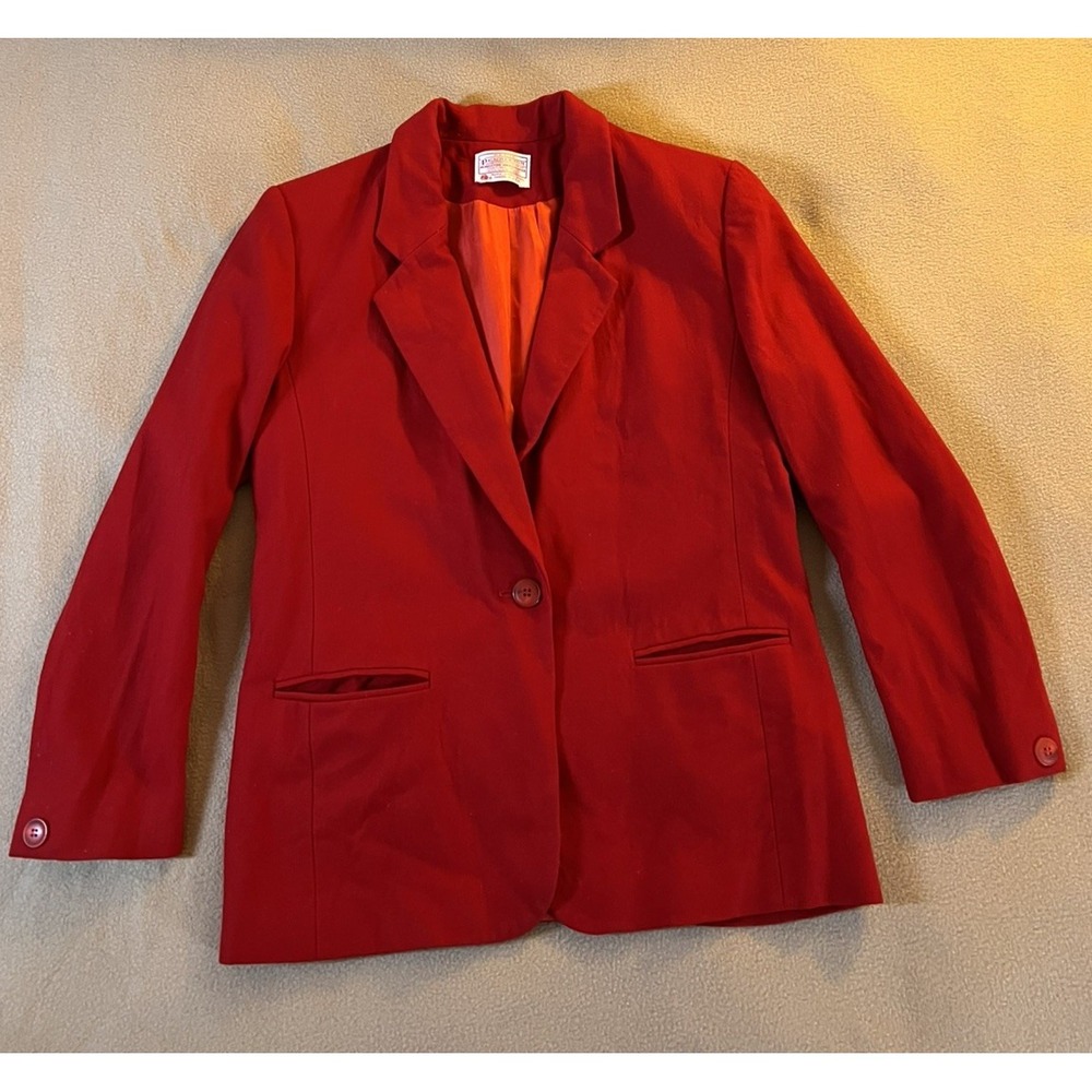Vintage Pendleton Red Wool Blazer Jacket Womens Petite Medium USA Single Button